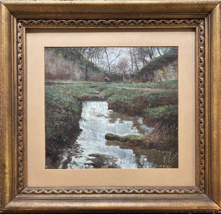 Attilio Pratella Lugo (NA) 1856 - 1949 Napoli Paesaggio con torrente