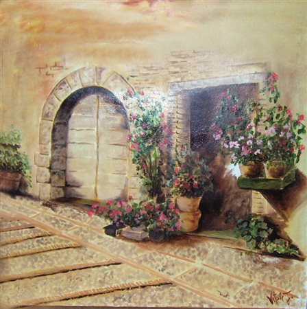 JANE VITALE Foligno 1964 UN VICOLO A MONTEFALCO N.D. Acrilico su tavola 50x50...