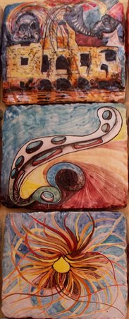 ANDREA PETRONE Napoli 1952 LA CASA DEL MAGO (1) 2014 N. 3 maioliche smaltate...