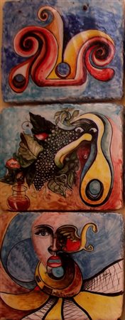 ANDREA PETRONE Napoli 1952 LA CASA DEL MAGO (2) 2014 N. 3 maioliche smaltate...