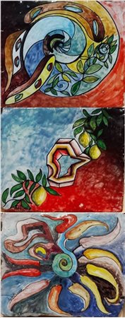 ANDREA PETRONE Napoli 1952 LA CASA DEL MAGO (3) 2014 N. 3 maioliche smaltate...