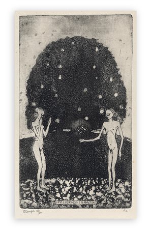 FELICE CASORATI (1883-1963) - Adamo ed Eva nel Paradiso terrestre, 1966