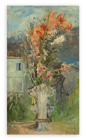 CESARE MONTI (1891-1959) - Vaso di fiori all'aperto