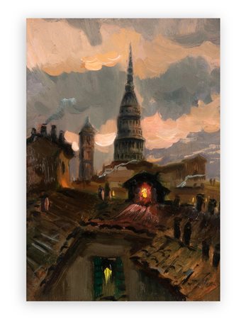 CIRANO CASTELFRANCHI (1912-1973) - Vecchi tetti. Novara, 1976