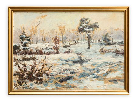 CARLO AIMETTI (1901-1980) - Nevicata. Campagna milanese