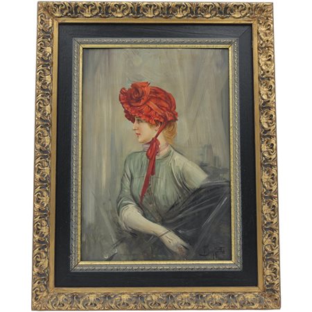 Pietro Scoppetta (1863/1920) "Profilo di donna con cappello"
