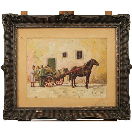 Guglielmo Amedeo Lori (1869/1913) "Carretto con popolani"