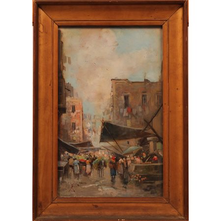 Oscar Ricciardi (1864/1935) "Scena di mercato"