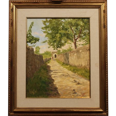 Giovanni Filosa (1850/1935) "Strada di campagna con figure"