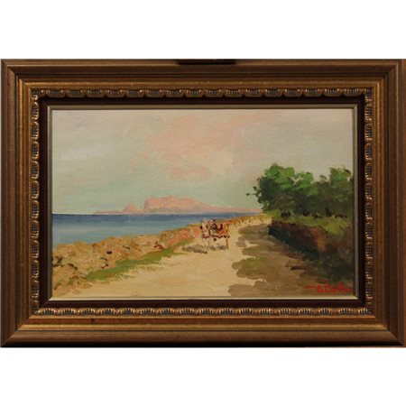 Giuseppe Ciulla (1914/?) "Strada di Romagnolo con carretto"