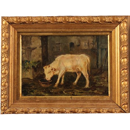 Domenico Battaglia (1842/1904) "Vitello nella stalla"