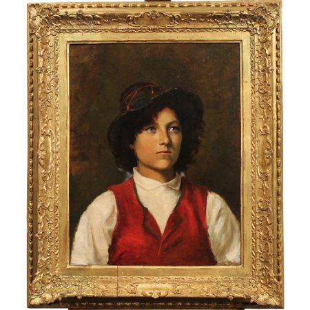 Scuola italiana della fine del secolo XIX "Figura di fanciulla con cappello"