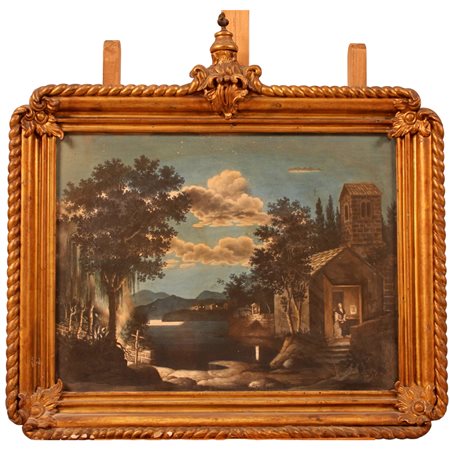 Pittore fiammingo "Lago al tramonto"