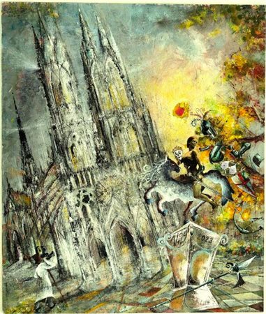 SERRAVALLI GIAN LUIGI Ferrara (MI) 1949 NOVELLE DUEMILA 2023 olio e collage...