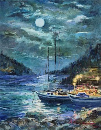 CHIARAPPA RINO MILANO (MI) 1954 PORTICCIOLO NOTTURNO Olio su tela...