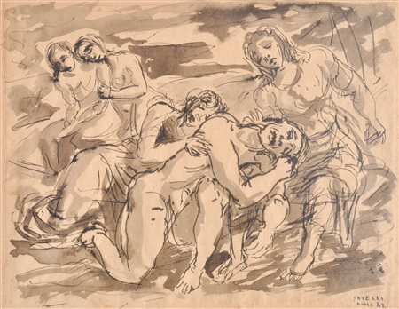 Angelo Savelli (Pizzo 1911 - Dello 1995) Composizione I, 1942;China su carta,...