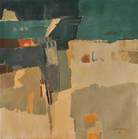 Domenico Luciano Consolo (1935 - 2000) Case, 1967;Olio su tela, 90 x 90 cm...