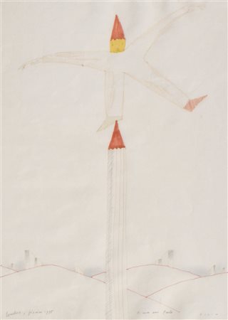 Jean-Michel Folon (1934 - 2005) Senza titolo;Matita, matite colorate su carta...