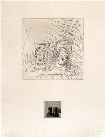 Jasper Johns (1930) Ale Cans, 1967;Acquaforte su carta applicata su cartone,...