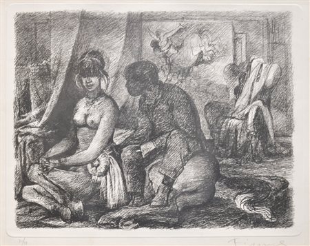 Salvatore Fiume Nello studio;Litografia, 52 x 67 cm (lastra) Firma autografa...