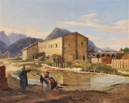 Edmund von Wörndle (Wien/Vienna 1829 - 1902) Segheria nelle Alpi, 1851;Olio...