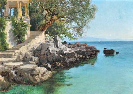 Karl Hofmann (Lienz 1852 - Innsbruck 1926) Costa presso Abbazia;Olio su tela,...