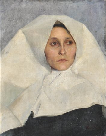 Leo Putz (Meran/Merano 1869 - 1940) Giovane donna con cuffia, 1892 ca.;Olio...