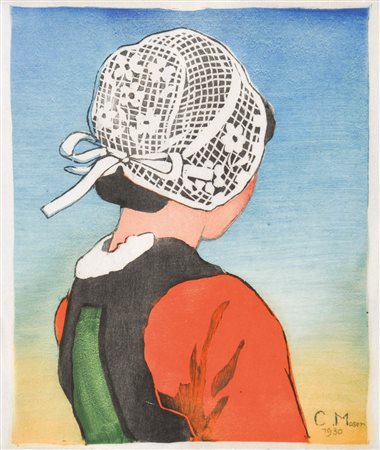 Carl Moser (Bozen/Bolzano 1873 - 1939) Ragazza bretone, 1930;Xilografia a...