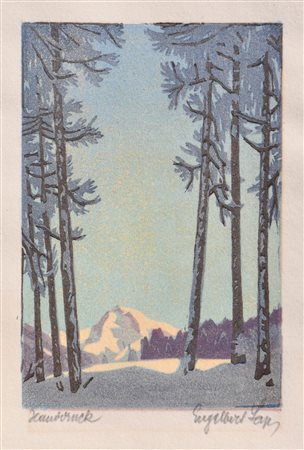 Engelbert Lap (Graz 1886 - Innsbruck 1970) Inverno in Tirolo;Xilografia a...