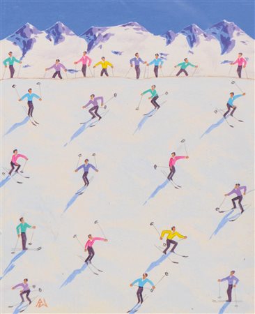 Peter Waldner (Hall in Tirol 1948) Sciatori sulla pista, 2017 ca.;Tempera su...