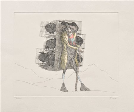 Paul Flora (Glurns/Glorenza 1922 - Innsbruck 2003) Il mercante di corvi;...