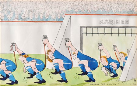 Dietmar Grosse Arrivo dei leoni, 1990 ca.;China e acquerello, 21 x 33,5 cm,...