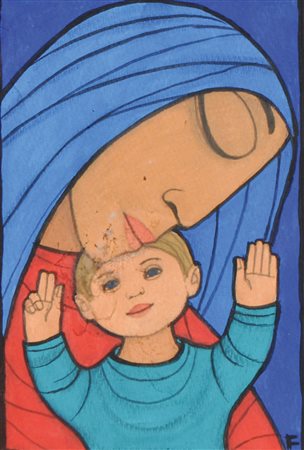 Peter Fellin (Revò 1920 - Meran/Merano 1999) Madonna con bambino;Tempera e...