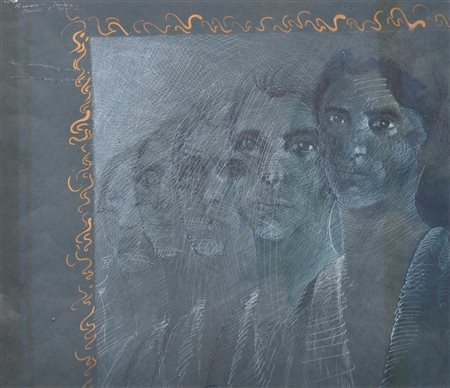 Gotthard Bonell (Truden/Trodena 1953) Studio di ritratto, 1977;Tecnica mista...