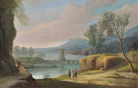 Maler des 18. Jh./Pittore del XVIII sec. Paesaggio fluviale;Olio su tela su...