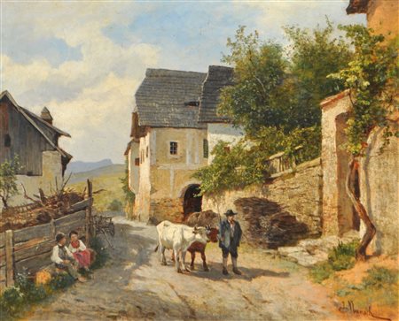 Leopold Munsch (Wien/Vienna 1826 - Pressburg/Bratislava 1888) Scena di paese...