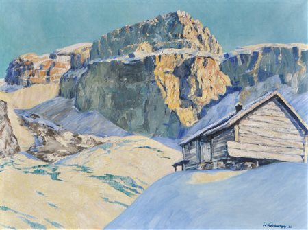 Maler um 1932/Pittore del 1932 ca. Veduta nella Val Lasties, Sella/Val...