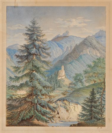 Monogrammist/Monogrammista L. Mo. Castello nelle Alpi;Acquerello, 34,5 x 28,5...