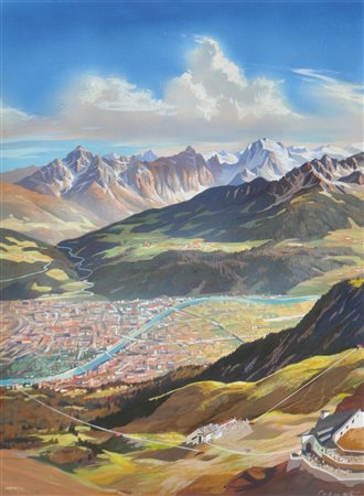 Franz Schwetz (Salzburg/Salisburgo 1910 - Innsbruck 1969) Veduta di Innsbruck...