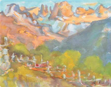 Hubert Mumelter (Bozen/Bolzano 1896 - 1981) Catinaccio;Guazzo, 33 x 44 cm, in...