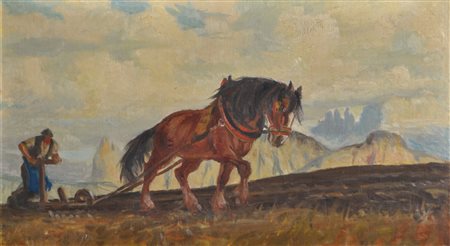 Berlendis Spanio (Bozen / Bolzano 1906 - 1972) Aratore davanti allo...