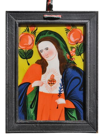 Anonym/Anonimo Pittura dietro vetro "Madonna", XIX sec.;26 x 18,5 cm, in cornice