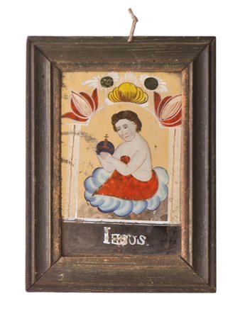Anonym/Anonimo Pittura dietro vetro "Gesù", area alpina, XIX sec.;16,8 x 10,3...