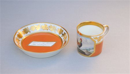 Anonym/Anonimo TTazza con piattino a forma di gallo, Manifattura Imperiale,...
