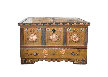 Anonym/Anonimo Cassapanca della Val Sarentino 1854;Legno dipinto, 83 x 120 x...