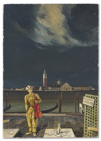 Alberto Martini "Violinista ambulante a Venezia" 1940olio su cartone pressatoc