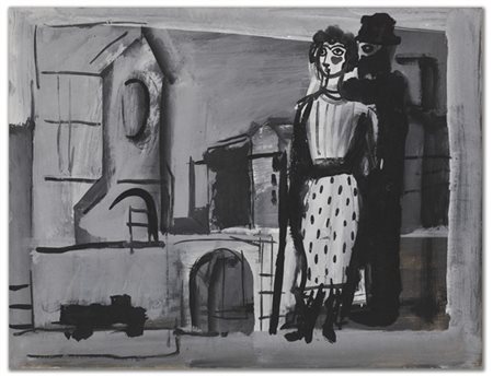 Mario Sironi "Paesaggio urbano e figure" 1939 circa
tempera e matita su carta
cm