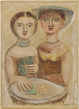 Massimo Campigli "Donne al tavolino" 1949
monotipo su carta applicata su tela
cm