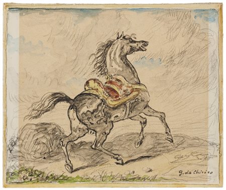 Giorgio De Chirico "Cavallo impennato" 1957
matita e tempera su cartoncino
cm 24