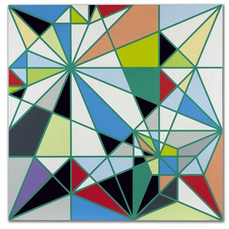 SARAH MORRIS "Peacock (origami)" 2008
household gloss paint su tela
cm 122,5x122